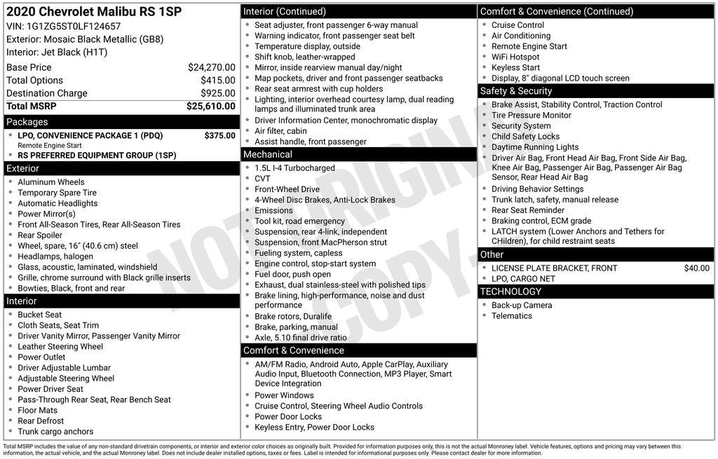 2020 Chevrolet Malibu RS