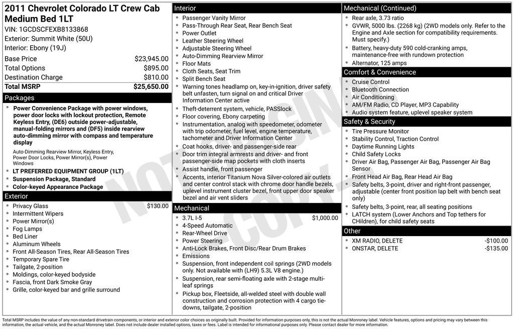 2011 Chevrolet Colorado LT w/1LT