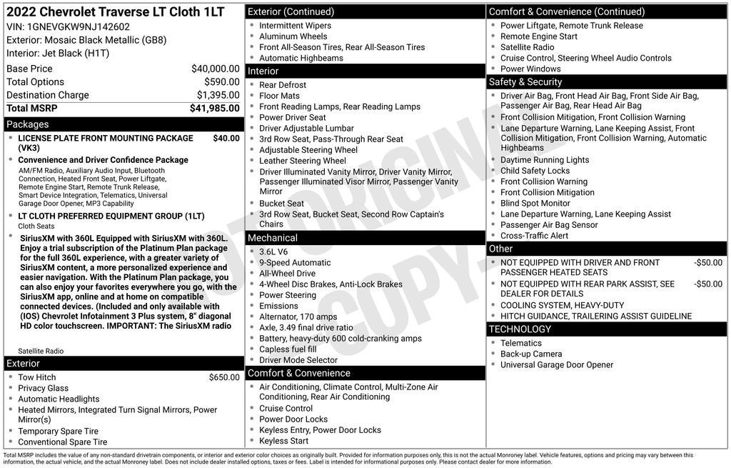 2022 Chevrolet Traverse LT Cloth