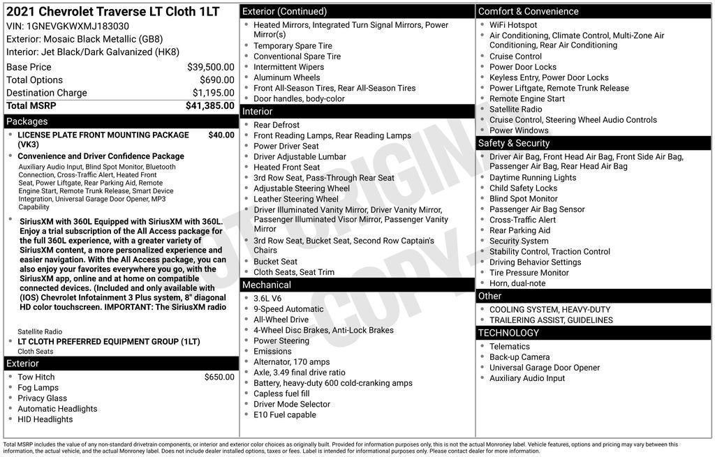 2021 Chevrolet Traverse LT Cloth