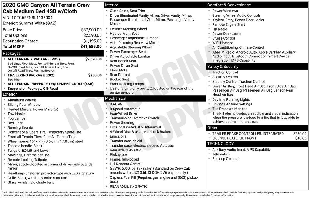 2020 GMC Canyon 4WD All Terrain w/Cloth