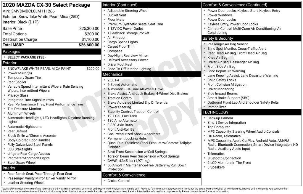 2020 Mazda Mazda CX-30 Select Package