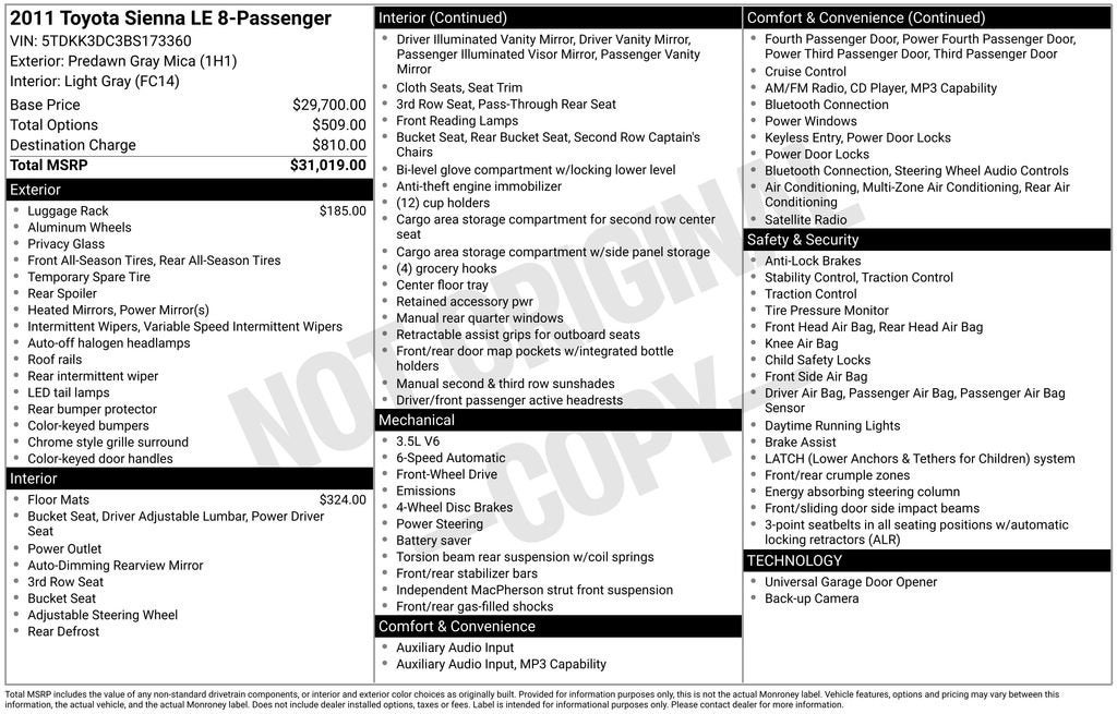 2011 Toyota Sienna LE AAS