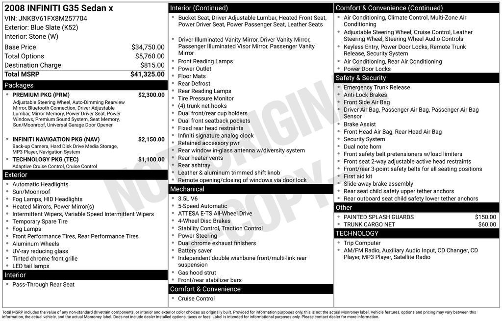 2008 INFINITI G35 Sedan x